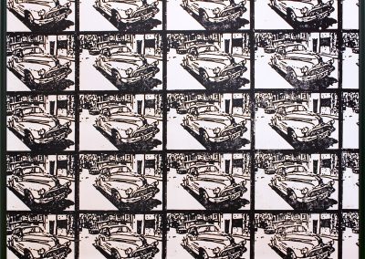 Kunstdruck zeigt 12 alte Autos