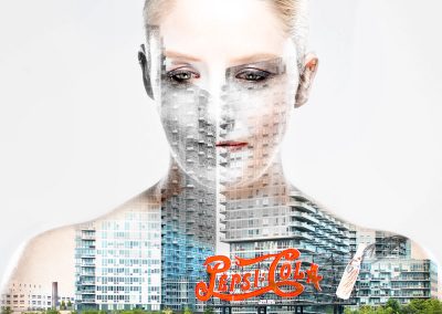 Bildbearbeitung double exposure | Portrait kombiniert mit Blick auf Pepsi-Cola Werbung | von Andy Mock